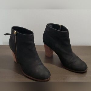 Cole Haan Davenport Black Ankle Boots with Wooden Heel And Side Zip Size 8.5